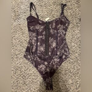 Floral Purple Bodysuit with Lace Detail